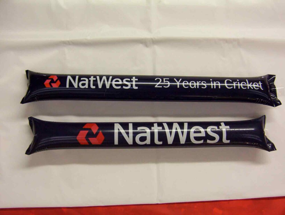 NatWest branded clapper tubes for cricket sponsorship