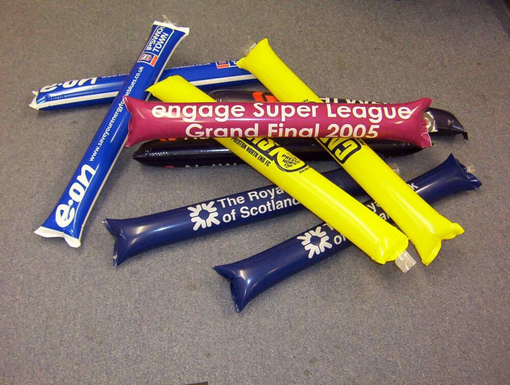 Branded inflatable clapper tubes for sporting events
