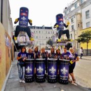 Saints Flow inflatable cans with people