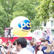PCS yellow parade sphere at a campaign march