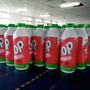 Yop product replicas, inflated for testing in a room