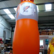 Huge inflatable Gatorade bottle in workshop