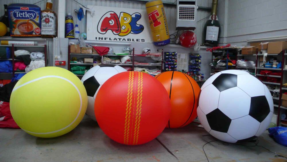Giant inflatable replica balls for tennis, cricket, football and basketball