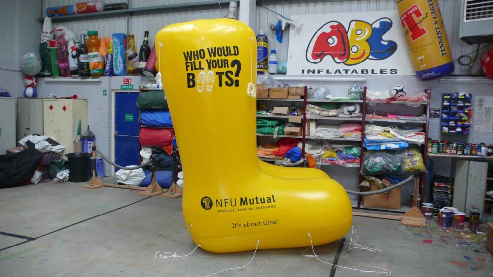 Enormous inflatable yellow wellies for NFU Mutual