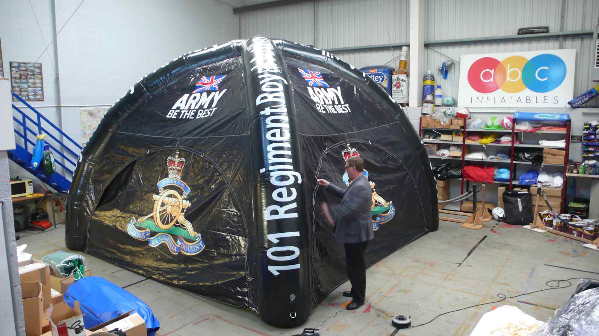 Zipped doors on inflatable branded tent