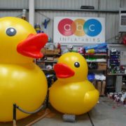 Giant and large inflatable yellow ducks in our workshop