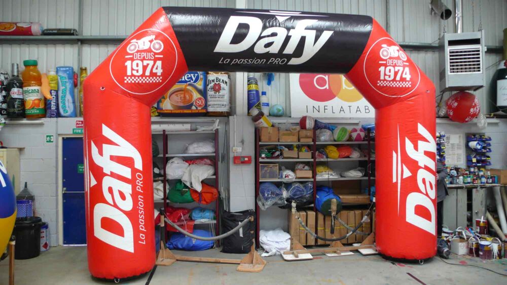 Dafy branded race arch by ABC Inflatables