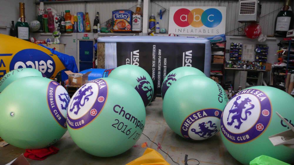 6 Chelsea Football Club push balls in ABC Inflatables workshop