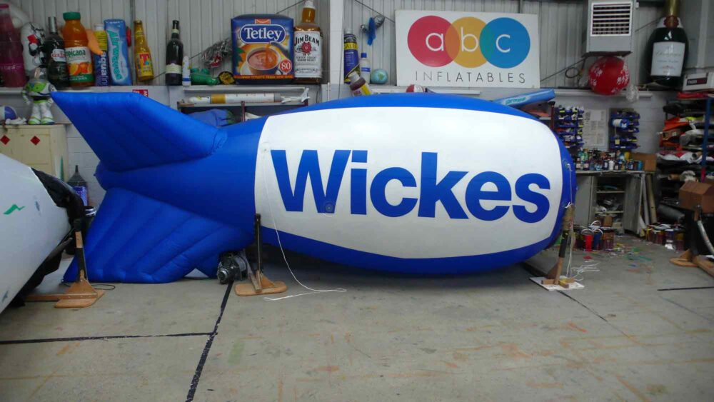 Blue blimp for Wickes in the ABC Inflatables workshop