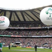 rugby match with inflatable spheres