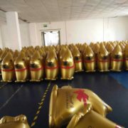 Room filled with inflatable gold Lindt Bunnies