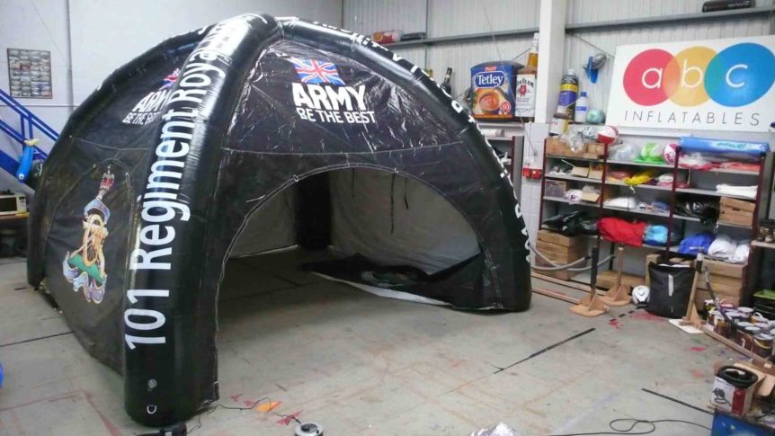 Black inflatable tent for the Army