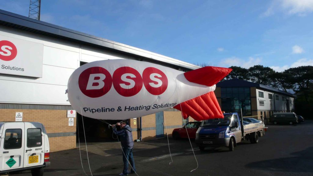 BSS Pipeline & Heating Solutions airship outside their premises