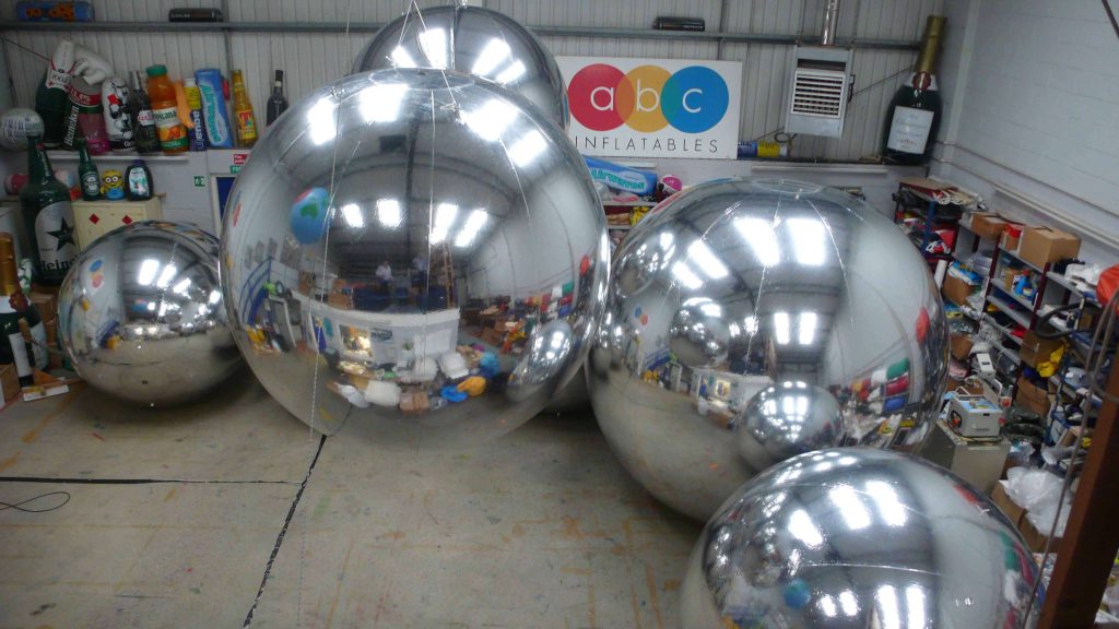 inflated giant silver chrome balls