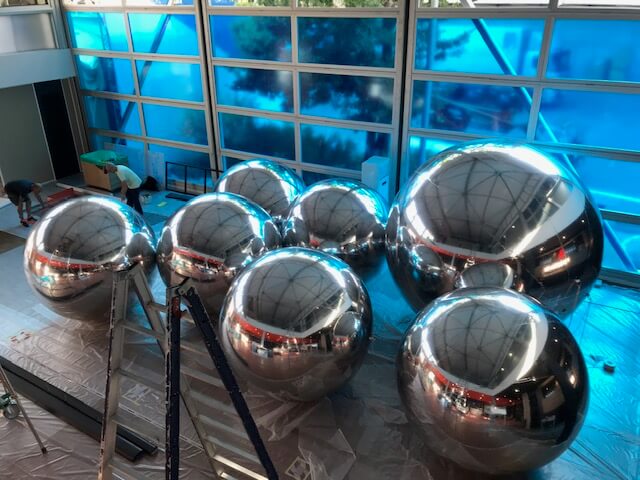 mirror chrome balls - inflated ready for exhibition stand