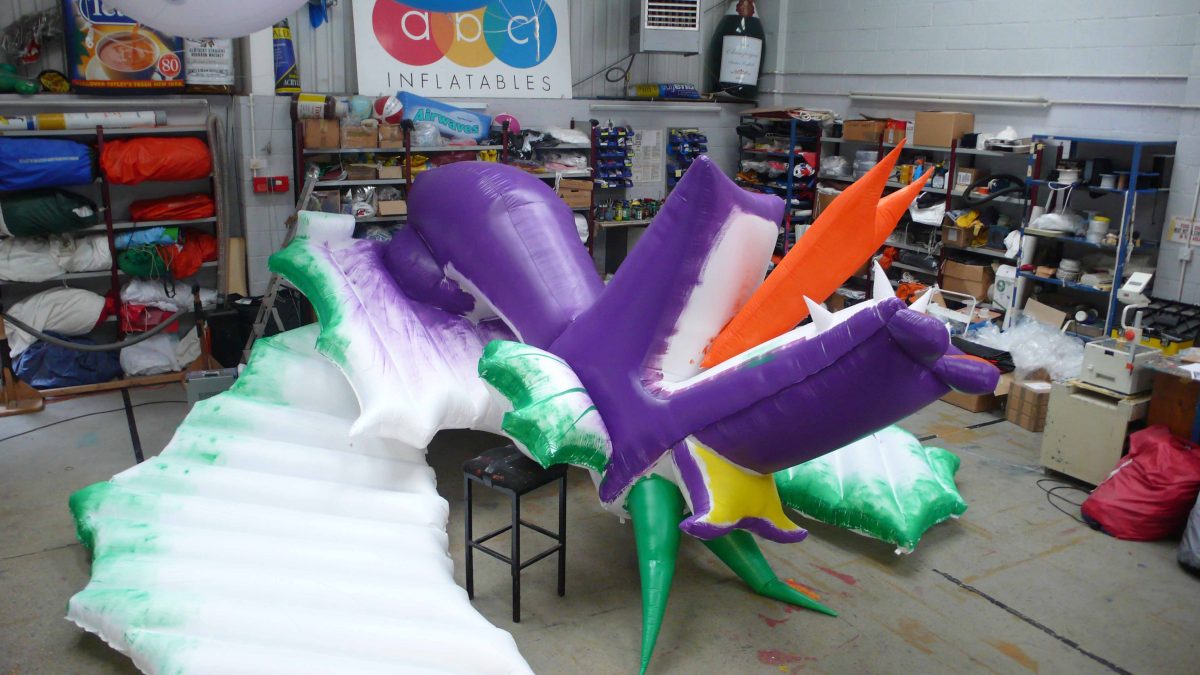 hand artwork on an inflatable panto dragon