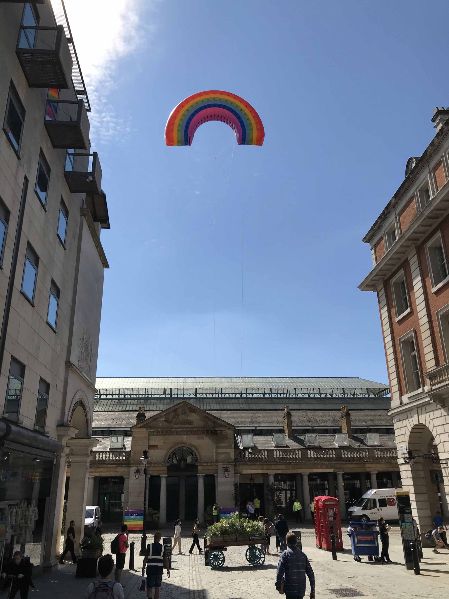 helium filled rainbow site marking Covent Garden